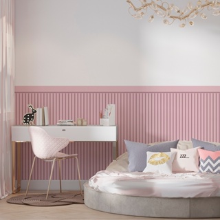 Papel De Parede Adesivo Ripado Rosa Bebê Com Faixa Para Meia Parede em Oferta na Shopee