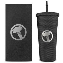 Copo Marvel Thor Preto 710ml Canudo Reutilizável Resistente