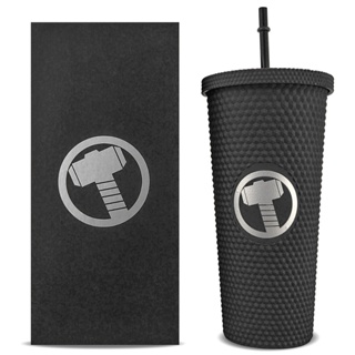 Copo Marvel Thor Preto 710ml Com Canudo Reutilizável Resistente em Oferta na Shopee