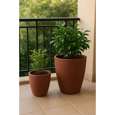 Kit 2 Vasos Polietileno Escovado Coluna Bojo com Prato Coletor para Jardim e Casa