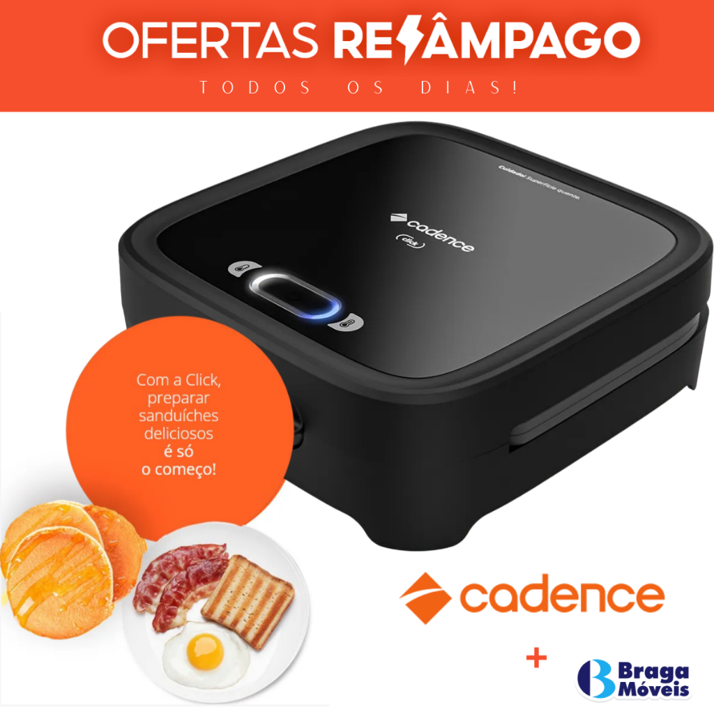 Sanduicheira Elétrica Cadence SAN400 Click 750W Preta Lanches Rápidos e Crocantes Cadence