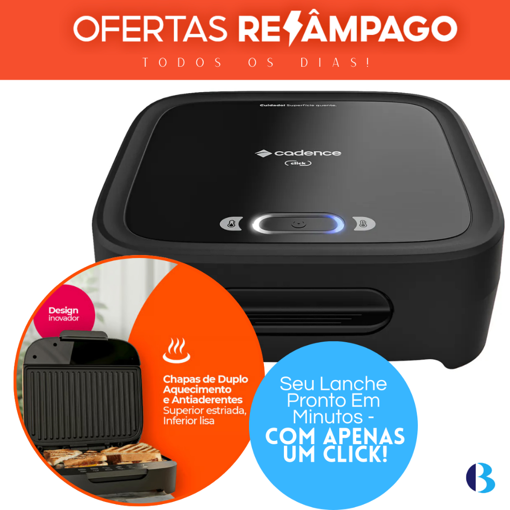 Sanduicheira Elétrica Click SAN400 Cadence Antiaderrente Compacta E Prática Para Lanches Rápidos em Oferta na Shopee
