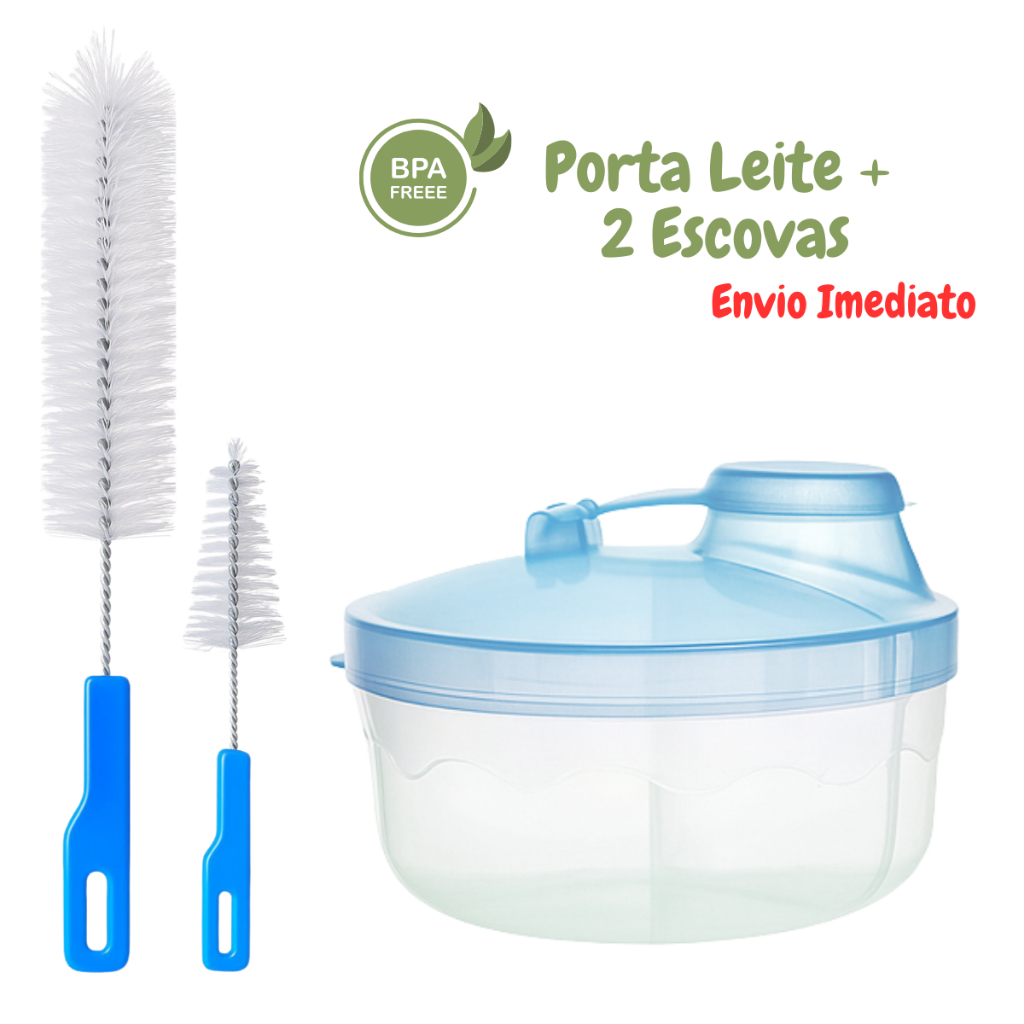 Porta Leite em Pó + 2 Escovas para Mamadeira