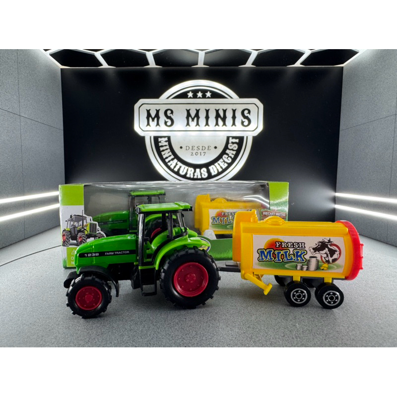Miniatura Trator com Reboque Leite Express Wheels 1/64 Metal