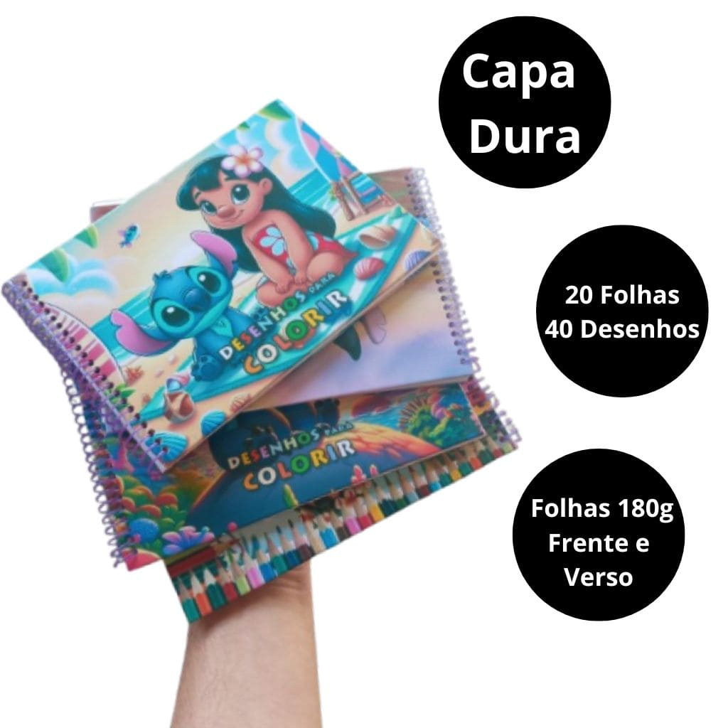 Livro de Colorir STITCH CAPA DURA 40 Desenhos Caderno de DESENHOS para PINTAR