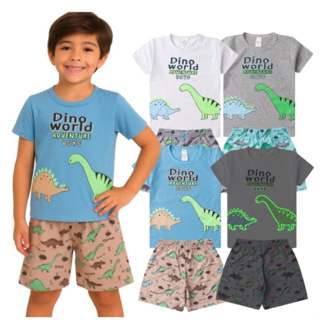Pijama BRILHA NO ESCURO Infantil Menino Verão Dino World - Hey Kids em Oferta na Shopee