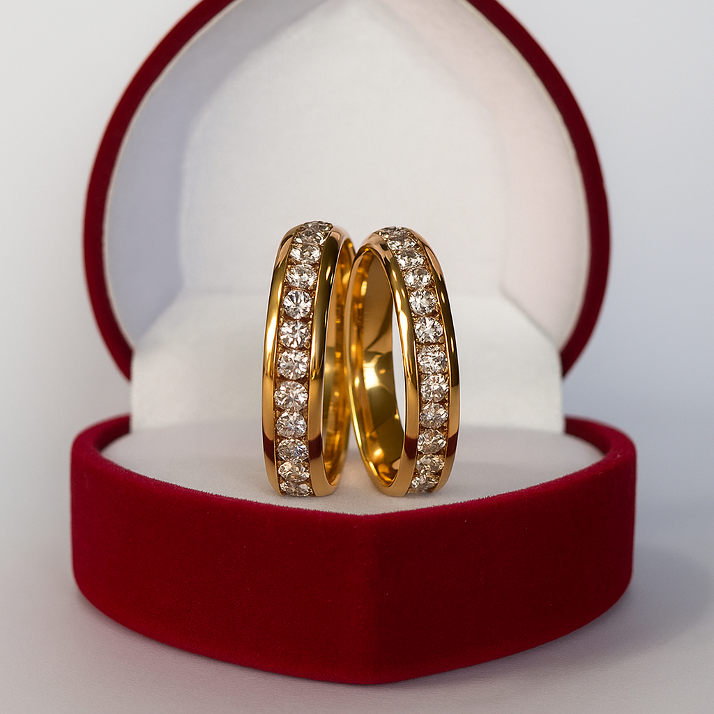 Conjunto De Anéis Aparadores Clássicos Com Zircônias 2 Peças Para Usar Com Aliança