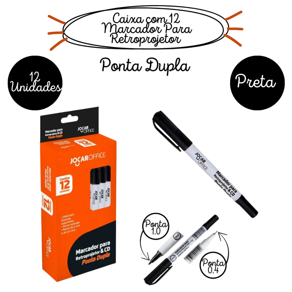 Kit 12, 3 e Unitário Marcador Cd/retroprojetor Ponta Dupla Preto E Azul - Jocar
