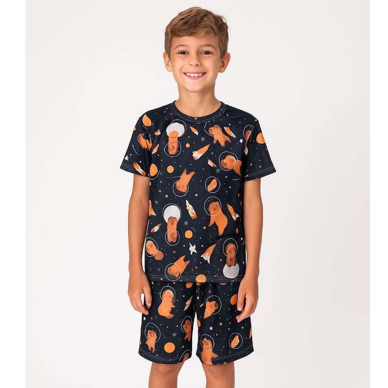 Pijama Infantil Masculino Verão Capivara Planeta