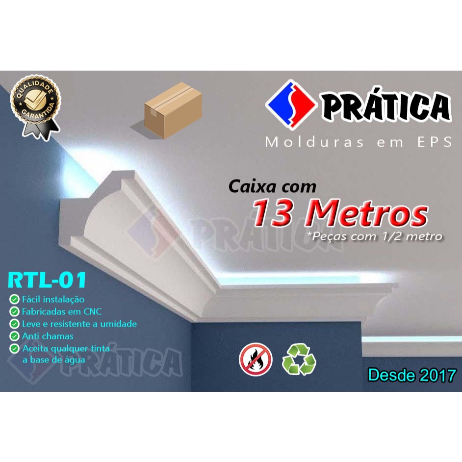 KIT Caixa 13 metros - Iluminação Indireta Fita de LED - Moldura de Teto de Isopor - Melhor que Gesso