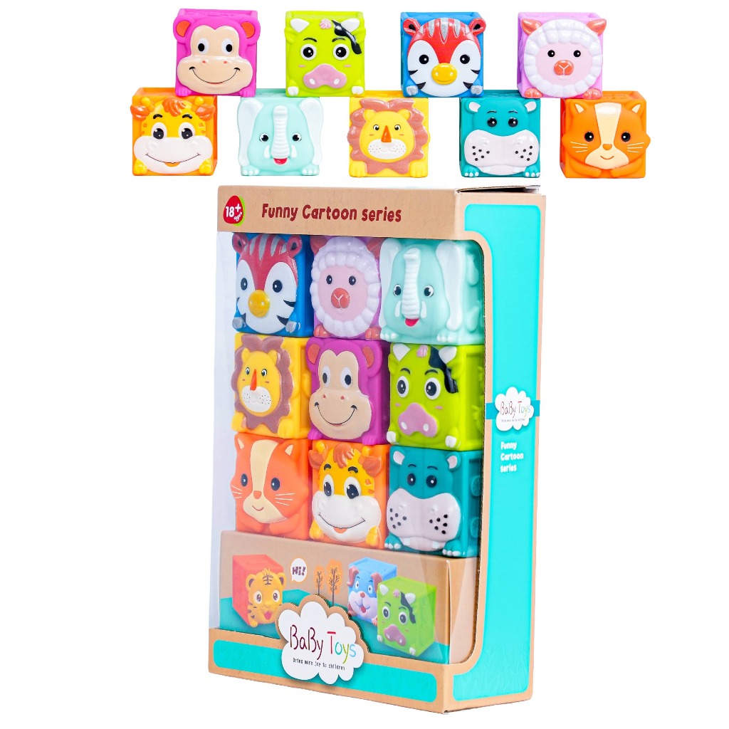 Kit 9 Cubos Educativos de Vinil Macio para Bebê Brinquedo Empilhar e Morder