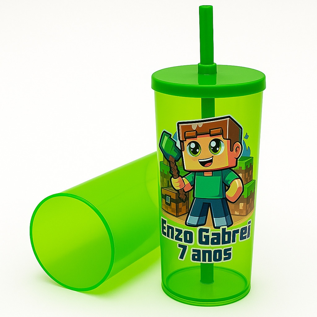 Kit 20 Copos Long Drink 350ml com Tampa e Canudo Personalizado Festa Aniversário Evento