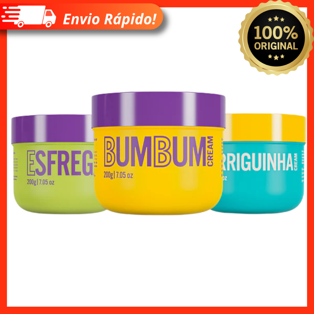 Kit Trio Cuidado Diário Beleza Brasileira - Bumbum Cream + Esfrega Esfoliante + Barriguinha Cream