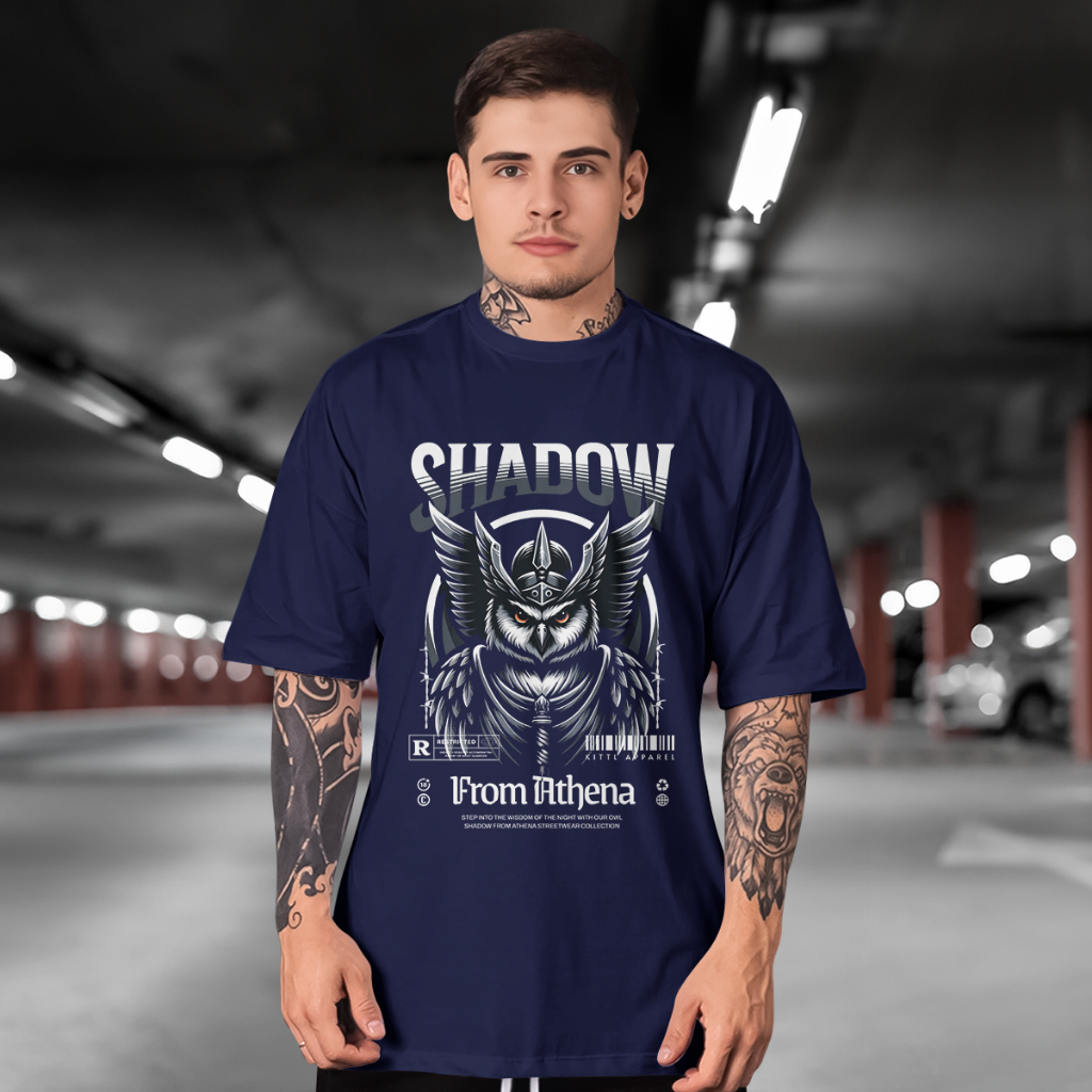 Camiseta Streetwear Owl Shadow Streetwear Masculina Manga Curta 100% Algodão