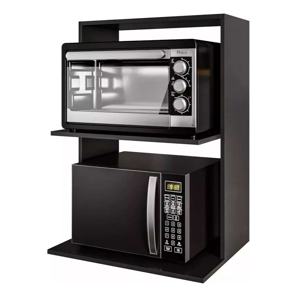 Nicho Micro-ondas E Forno Suporte Suspenso Preto MDF