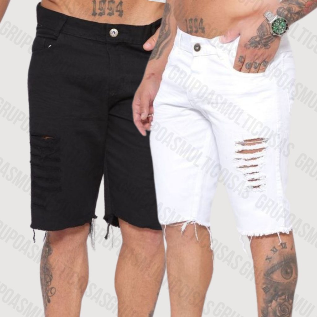 BERMUDA JEANS SHORT MASCULINO RASGADO ESTILO DESTROYDE SLIM ESTILOSA QUALIDADE PREMIUM MODA BASICA MASCULINA