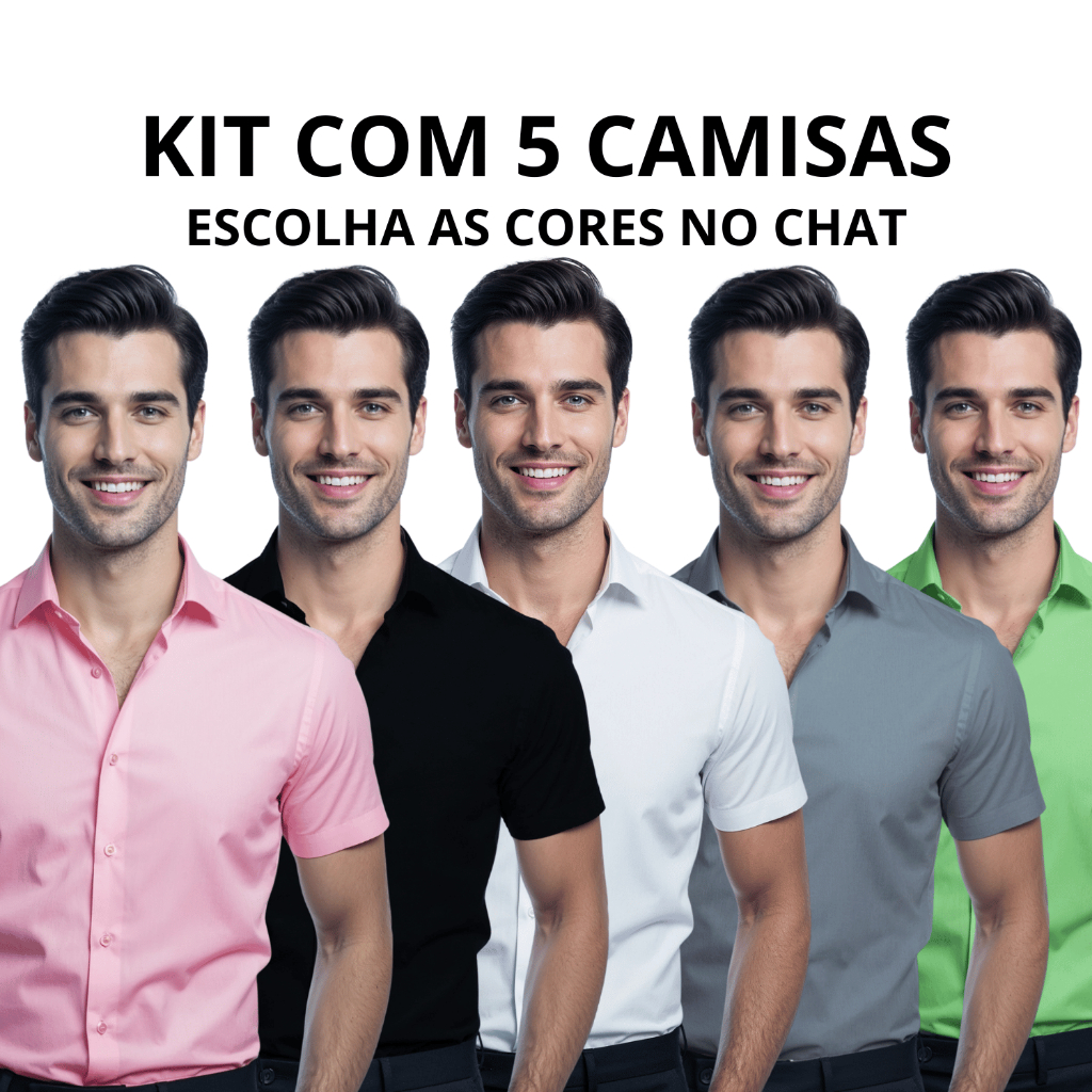 Kit 5 Camisa Social Manga Curta Slim Masculina Premium Luxo Slim Fit Casual
