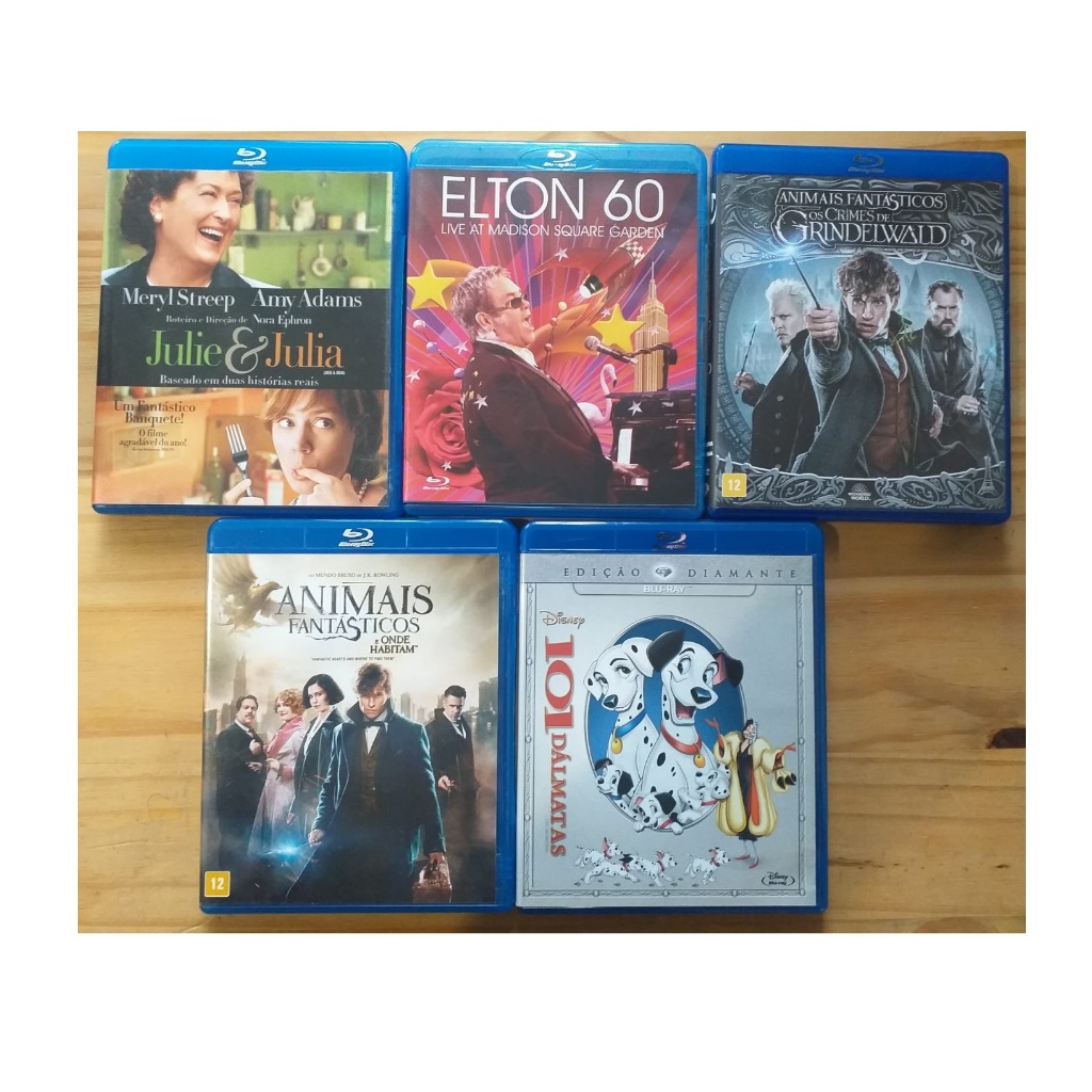 KIT (5) Discos Blue-Ray: 101 Dálmatas + 2 Animais Fantásticos + Julie & Julia + Elton 60