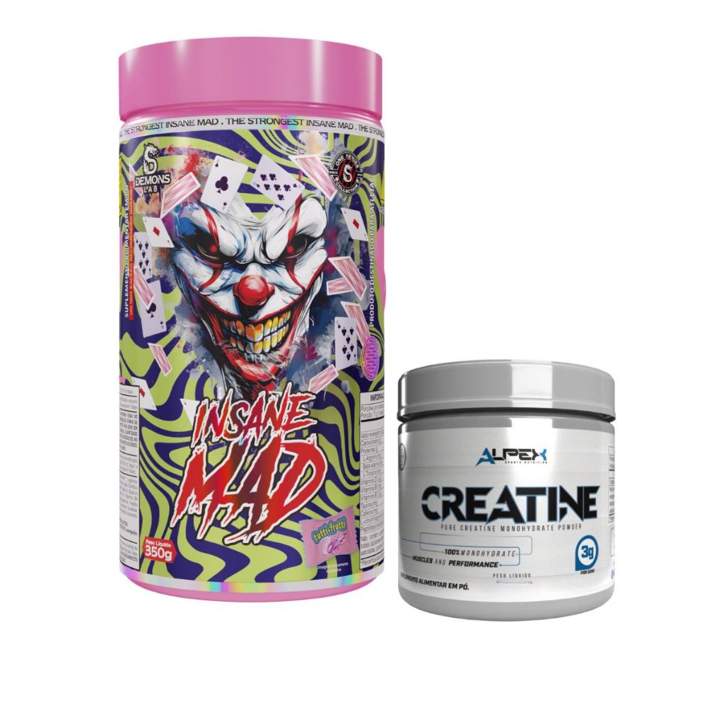 Kit Pré Treino Insane Mad 350g Demons Lab + Creatina 150g Alpex