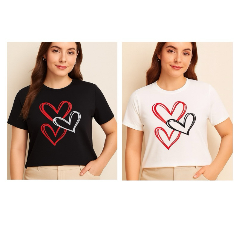 Kit 2 Blusas Femininas Baby Look Viscolycra Estampa Coração – Casual, Estilosa e Confortável | P M G