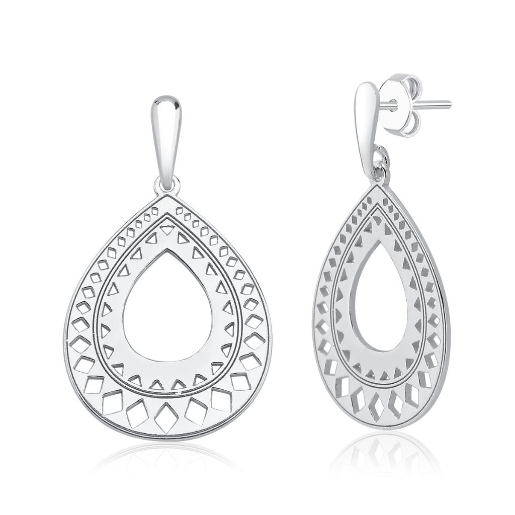 Brinco de Prata 925 Gota Vazada e Detalhada em Oferta na Shopee