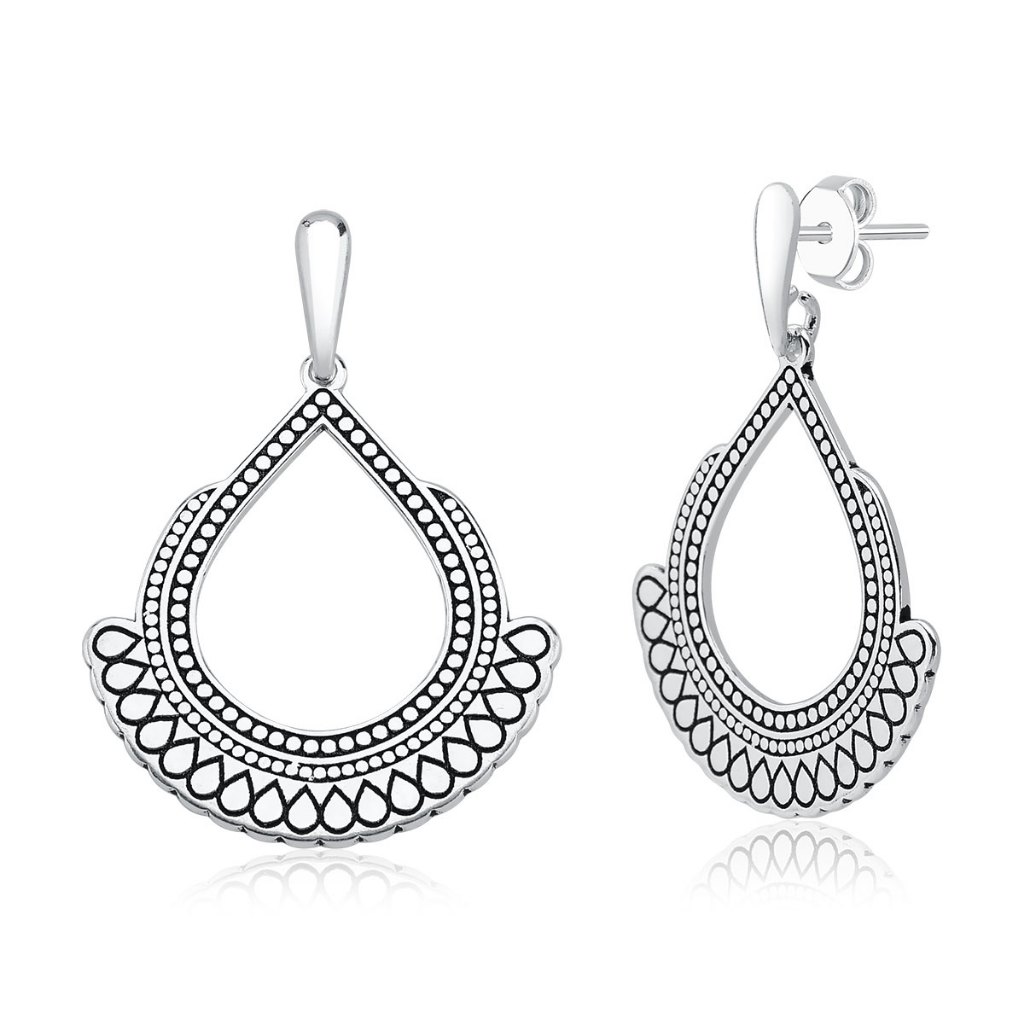 Brinco de Prata 925 Gota Vazada e Trabalhada em Oferta na Shopee