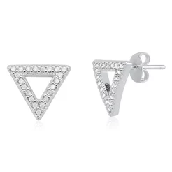 Brinco de Prata 925 Triângulo com Zircônias Cravejadas