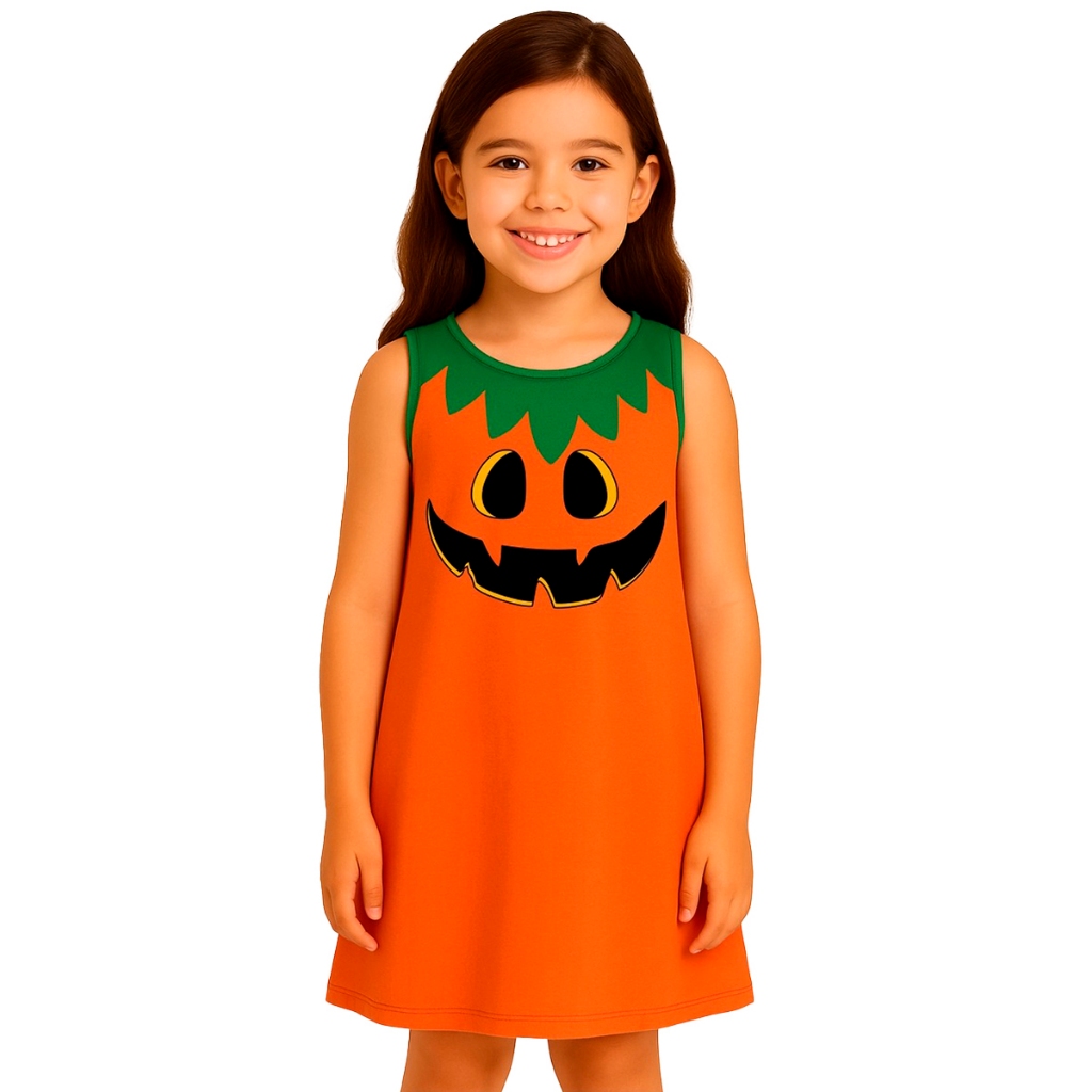 Vestido Infantil Temático Fantasia Abóbora Halloween