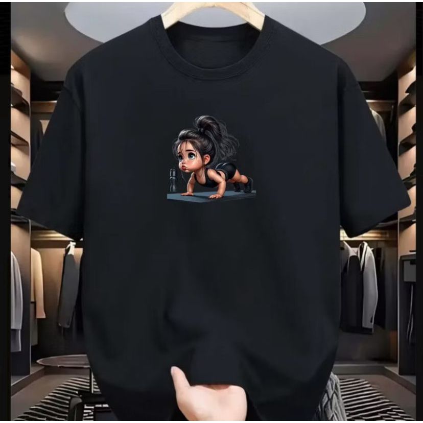 Camiseta Feminina Estampada Boneca Treino Academia Cute Kawaii Fitness 100% Algodão Estilosa Oversized Lançamento