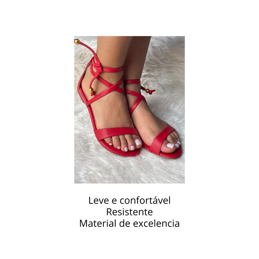 Sandália Feminina Rasteira Amarração Rasteirinhas de tira Fernanda Vermelha
