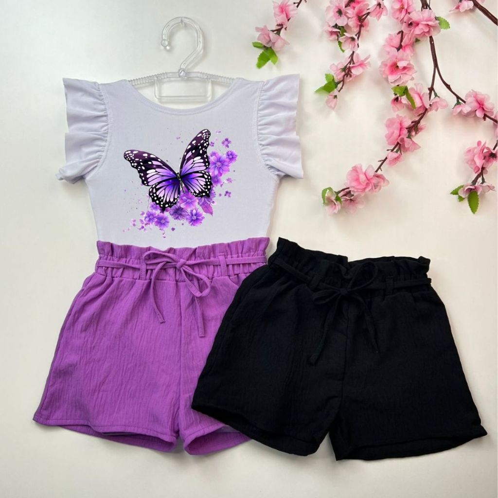 Conjunto Feminino Infantil 3 Peças Body Estampado Short Verão Look Infantil Versátil Qualidade Conforto E Estilo