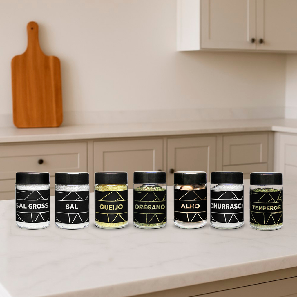 Kit Com 7 Potes 600ml  Estampas Utilidades Doméstica Cozinha