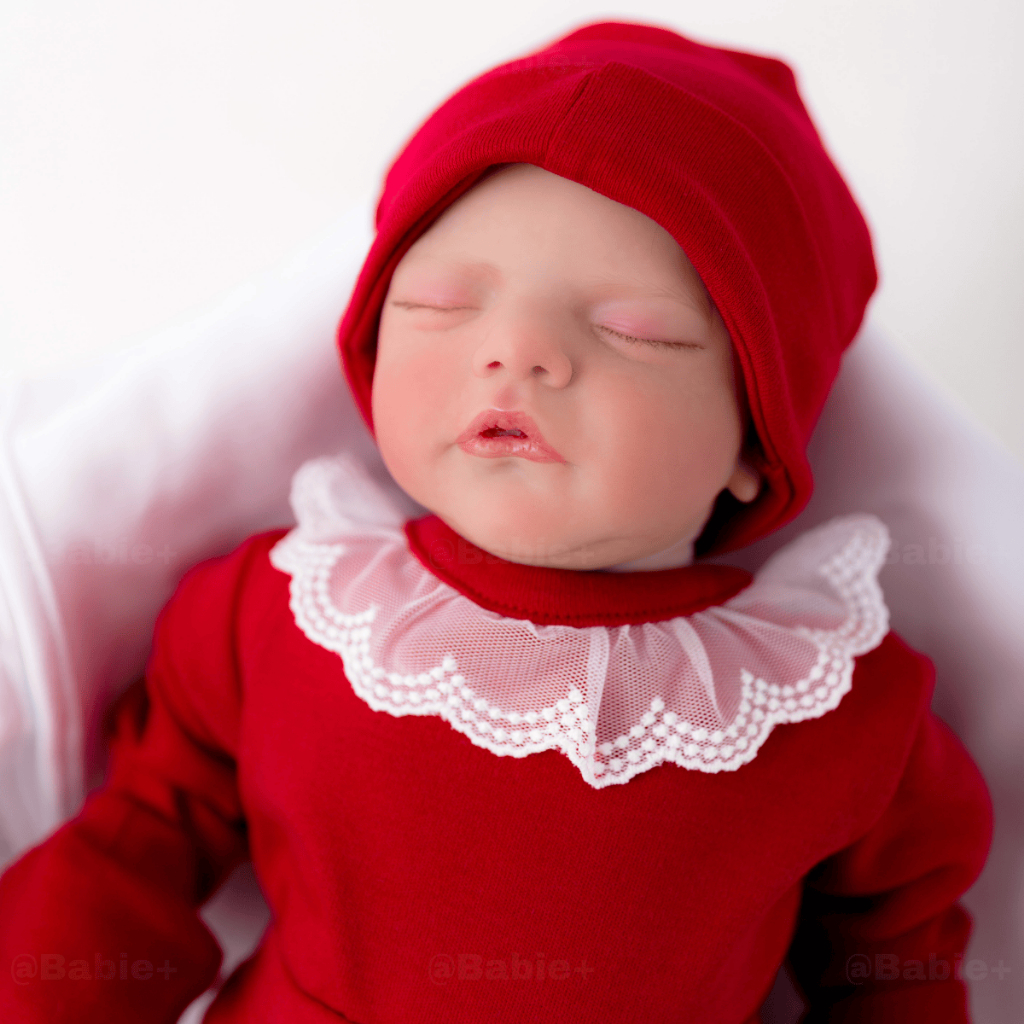 Kit Saída Maternidade Bebê Menina Vermelho Renda 100% Algodão Luxo Vermelho: Body, Touca, Calça Mijão, Luva