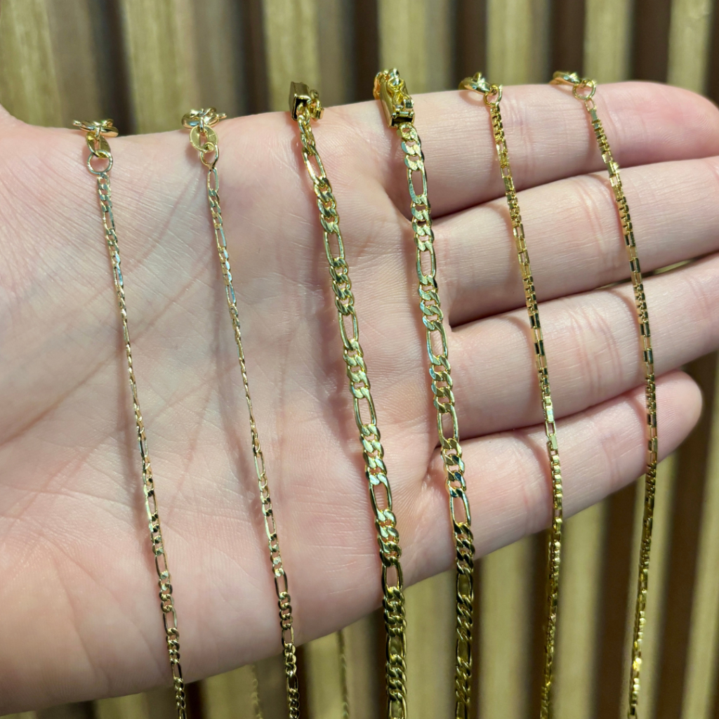 Corrente Dourada 3 por 1 Cordão Masculino Banhado a Ouro 18k 50cm 60cm 70cm Escolha