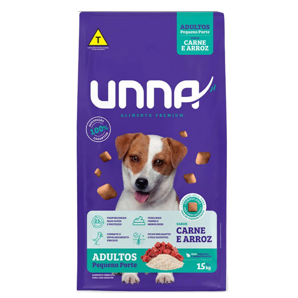 Ração Unna Premium Cães Adultos Pequeno Porte sabor Carne e Arroz 15Kg em Oferta na Shopee