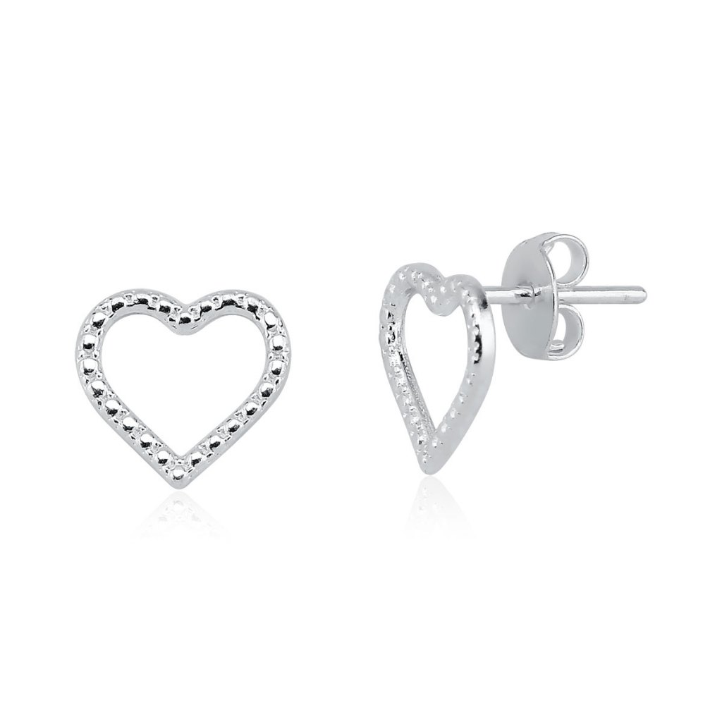 Brinco de Prata 925 Coração Vazado e com Bolinhas em Oferta na Shopee