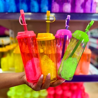 Kit 10 / 15 Copos Long Drink Coloridos com Tampa e Canudo Reutilizável – 320ml - Festa Balada em Oferta na Shopee