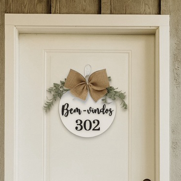 Enfeite Porta Guirlanda Bem Vindos + Número Casa Ou Apartamento - Personalizado 20cm