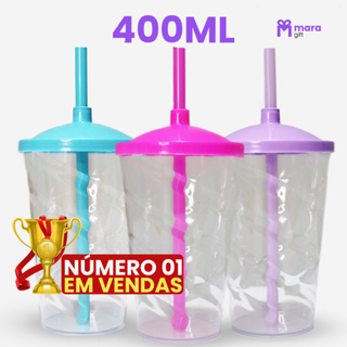 5 à 20 Copos Cristal Twister 400ml, Festas E Eventos, Transparentes Com Tampa E Canudo coloridos em Oferta na Shopee