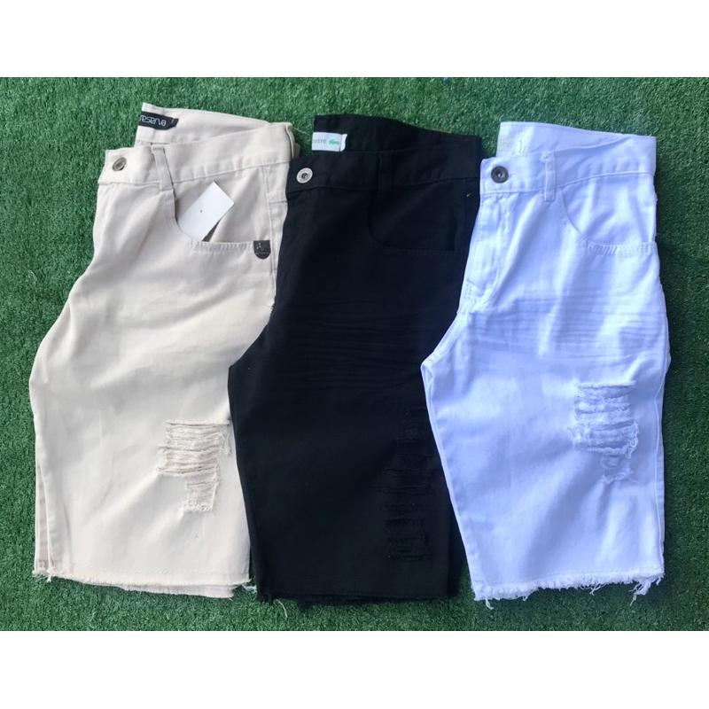 Kit  2 Bermuda Shorts masculinos Jeans e Sarja Destroyed  Masculino Linha  Premium