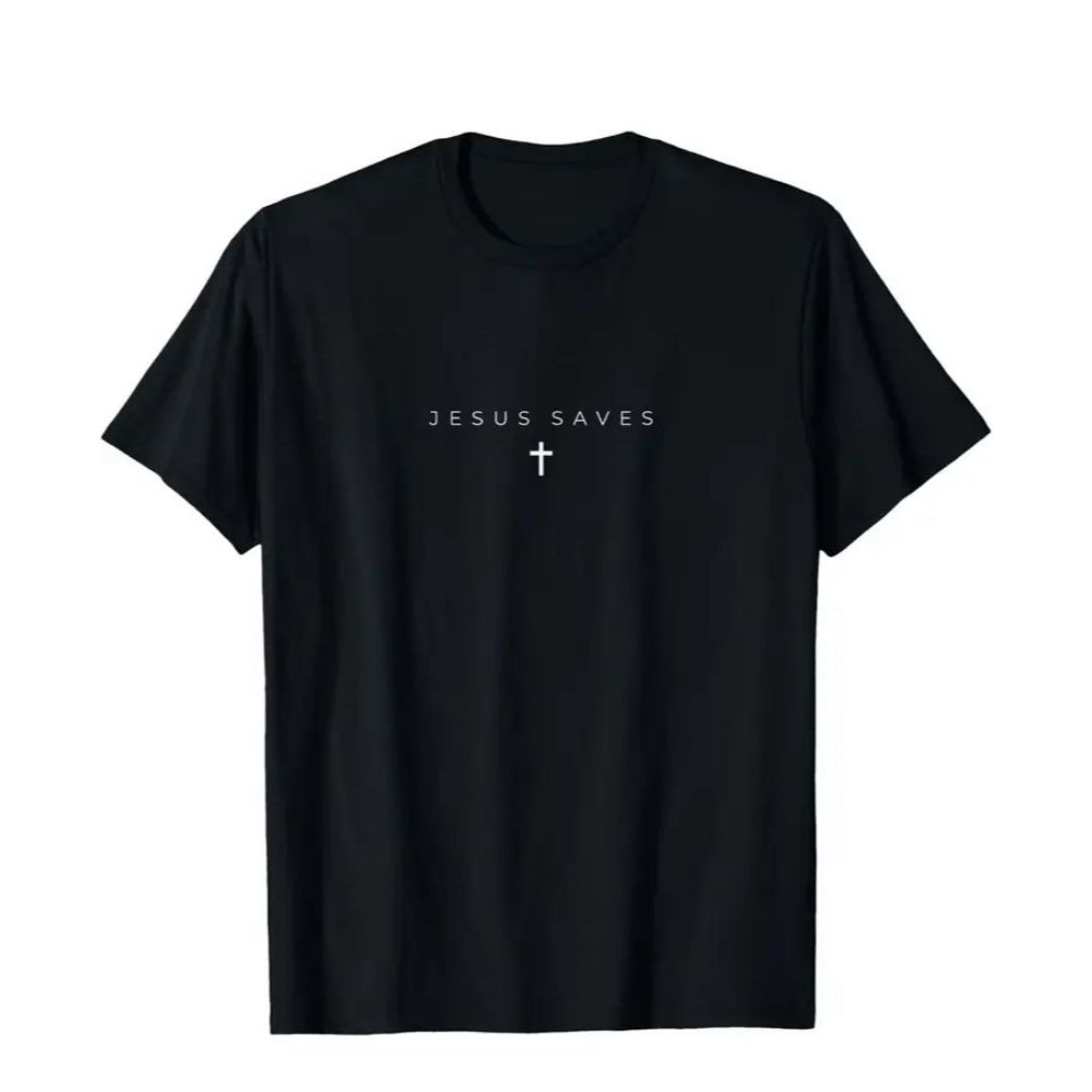 Camiseta Unissex Estampa Jesus Saves Moda Cristã Casual Minimalista Algodão