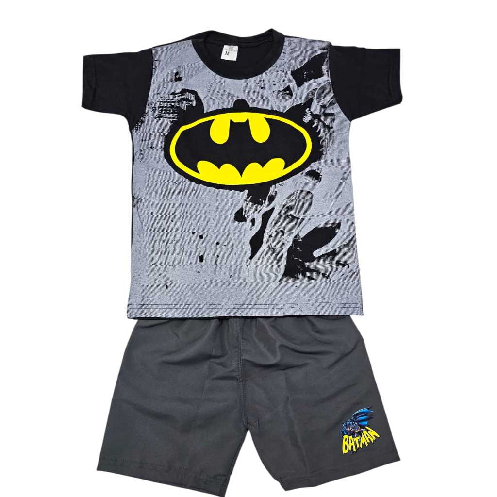 Conjunto Casual Festa Camisa Manga Curta 100% Algodão + Short Tactel Menino BAT em Oferta na Shopee