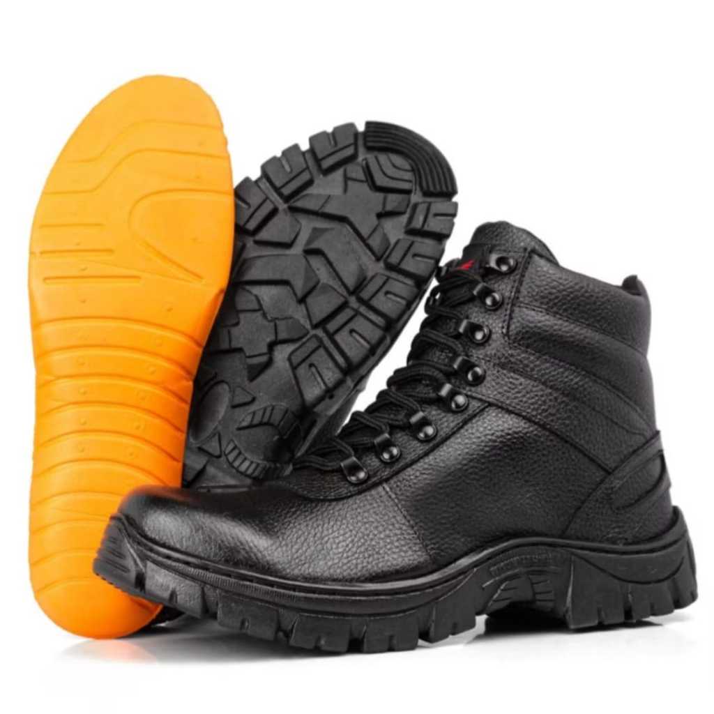 Bota Coturno Masculino Tático Militar Couro Preto