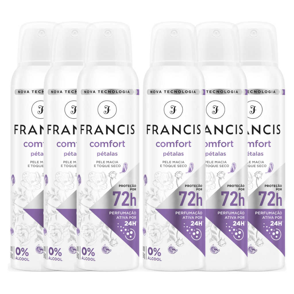 Kit com 6 Desodorante Aerossol Francis Pétalas 150ml