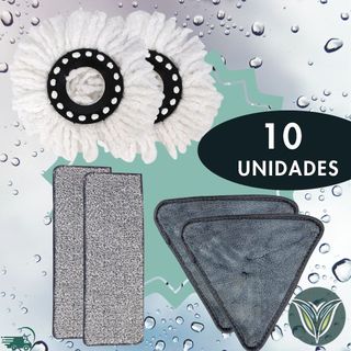 KIT 10 Refis para Mop Giratório 8/ 13 Litros Mop Flat e Triangulo Refil Esfregão Vassoura Limpeza Microfibra Limpa Rodo