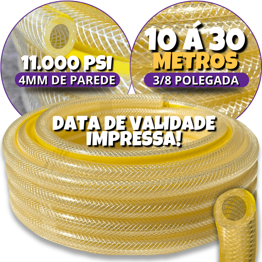 Mangueira Universal p/ Cozinha 4mm Trançada Multiuso Parede Grossa 3/8 x - 10m 15m 20m 25m 30m