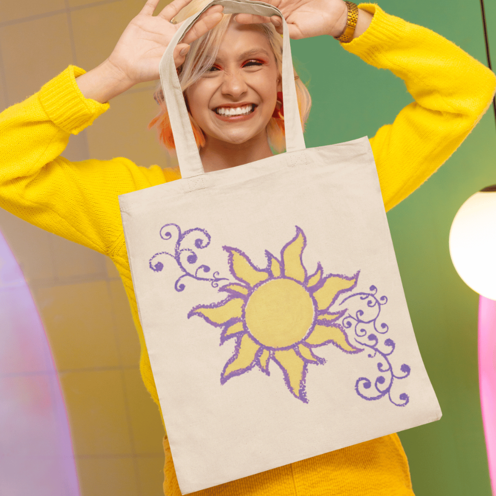 Ecobag Sol Enrolados Princesa Rapunzel Sacola Ecológica Casual Em Algodão Cru em Oferta na Shopee
