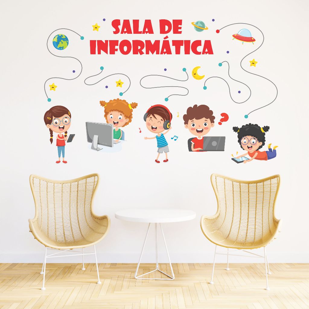 Adesivo Decorativo Sala de Informática Infantil Escolar Colorido SL4