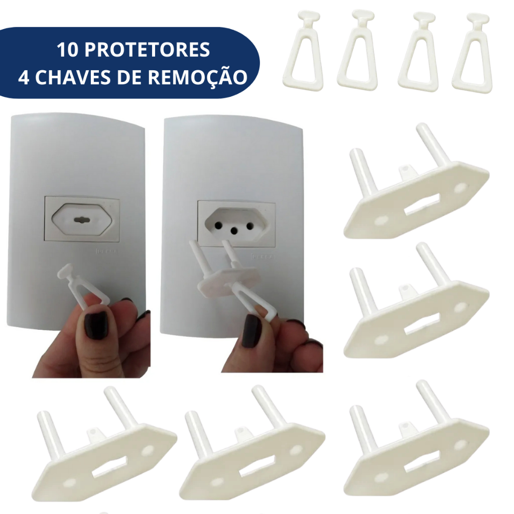 Kit com 10 Protetores de Tomadas e 4 Chavinhas Segurança do Bebê e Crianças com Várias cores em Oferta na Shopee