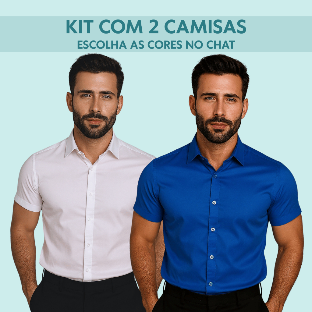 Kit 2 Camisa Algodão Elastano Slim Fit Casual Premium Luxo Social Slim Masculino Elegante